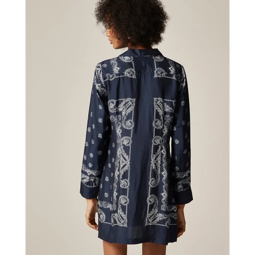 J. Crew Women's Relaxed-Fit Shirt-Dress in Bandana Print Navy Size 12 NWT